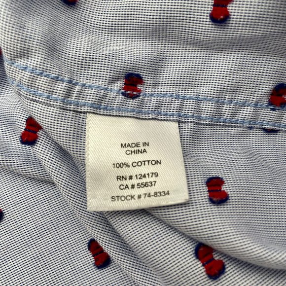 Men's Johnston & Murphy Long Sleeve Button Front Shirt Blue/Red Details, Size L - Picture 9 of 10